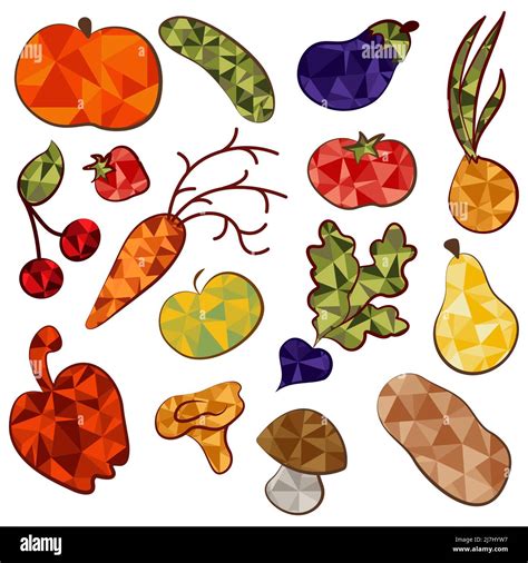 Set Of Fruits And Vegetables From Geometric Shapes Stock Vector Image