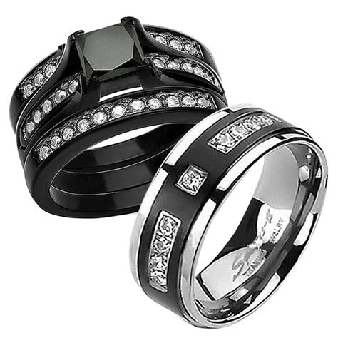 Wedding Ring Sets His And Hers Cheap Wedding Ideas Intended For Black Titanium Wedding Bands Sets 
