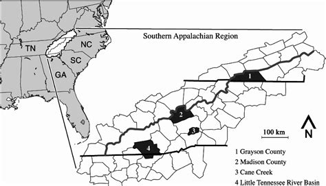 Map Showing The Us Southern Appalachian Region And The Location Of