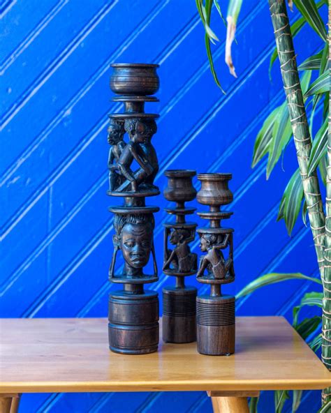 Carved Wood African Candle Holders In 2021 Vintage Candlesticks
