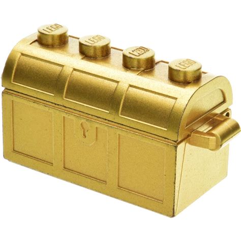 Lego Metallic Gold Treasure Chest With Lid Thick Hinge With Slots In