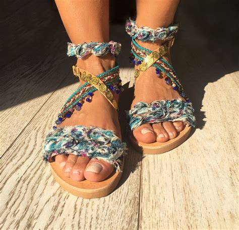 handmade greek leather sandals decorated women sandals ethnic summer sandals boho sandals