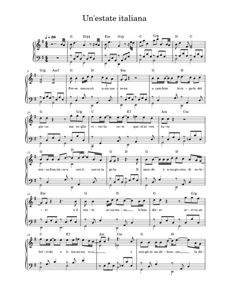 un estate italiana easy version gianna nannini sheet music for piano solo