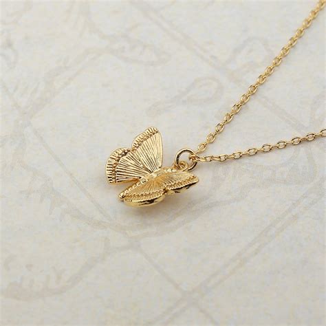 Dainty Gold Butterfly Necklace Matte Gold Butterfly Pendant Etsy Uk