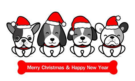 Merry Christmas Cute Dogs Cartoon Vector Illustration 618996 Vector