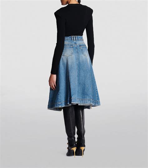 Balmain 6ff Pleated Denim Skirt Harrods Uk