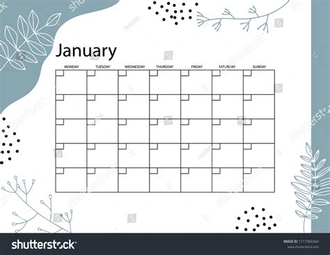 January Planner Monthly Planner Calendar Hand Stock Vector Royalty