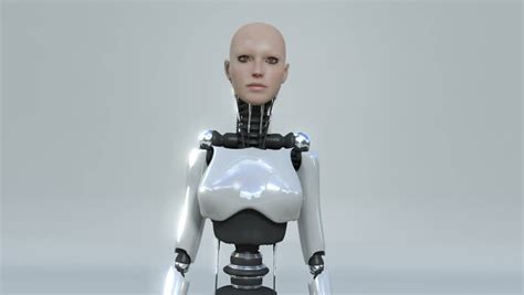 Robot Android Woman Facing Away From Camera Ideal For