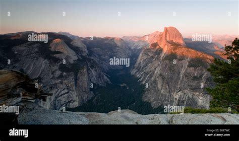 Sunset Half Dome Yosemite National Park Panoramic View From Glacier