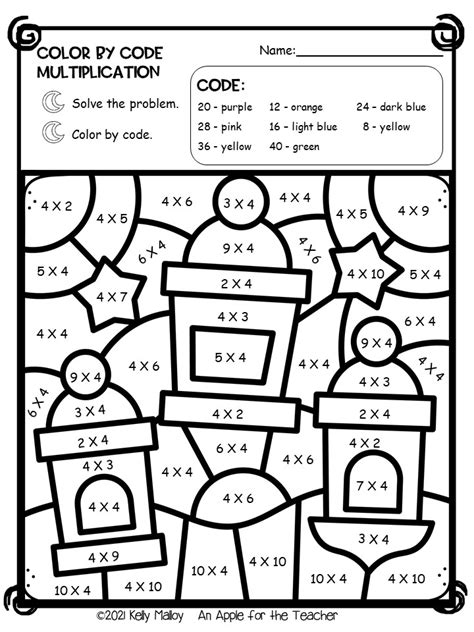 An Apple For The Teacher Ramadan Color By Number Math Facts Practice