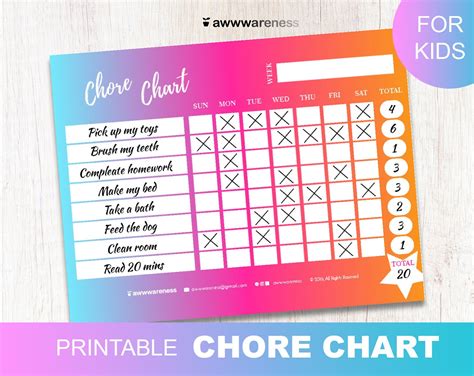 Chore Chart for Kids • Reward Chart Kids, Printable Chore Chart, Weekly Chore Chart, Chore List 