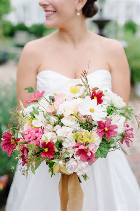Just Picked Bouquet Of Cosmos Snapdragons And Peonies Cosmos Wedding