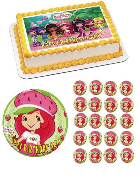 Strawberry Shortcake Edible Birthday Cake Topper Or Cupcake Topper