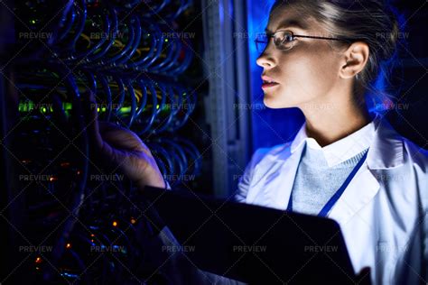 Female Computer Scientist Checking Stock Photos Motion Array
