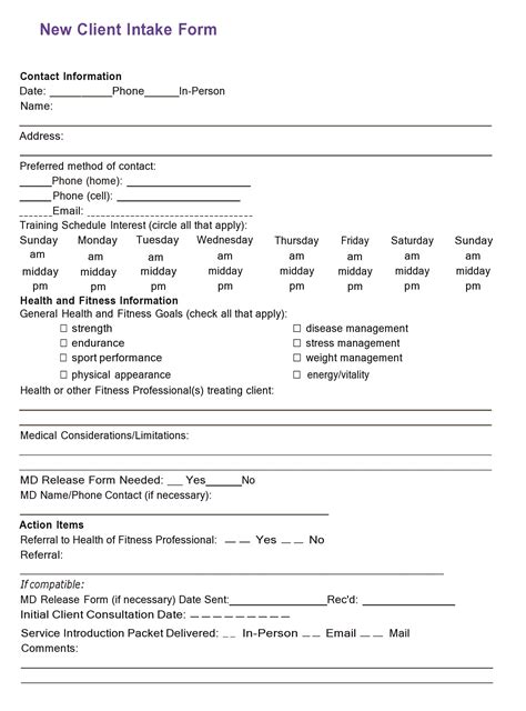 Printable Client Intake Form Template