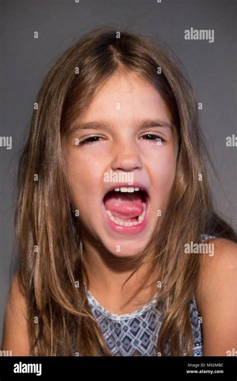 Studio Portrait Girl Screaming Stock Photo Alamy