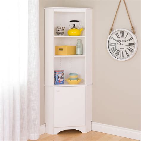 Elite Tall 1 Door Corner Storage Cabinet White