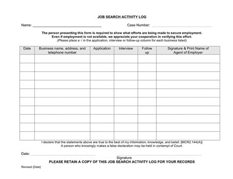 Job Search Activity Log In Word And Pdf Formats