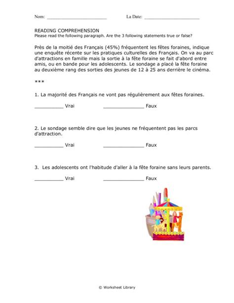 French Reading Comprehension Worksheet For 3rd 6th Grade Lesson Planet
