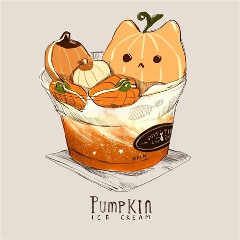 Pumpkin Cat 01 An Art Print By Nadia Kim Kawaii Drawings Cute Food