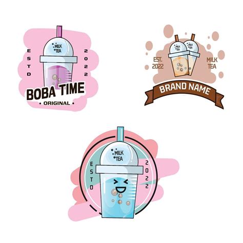 Boba Milk Tea Modern Drink Logo Art Illustration 7406639 Vector Art At