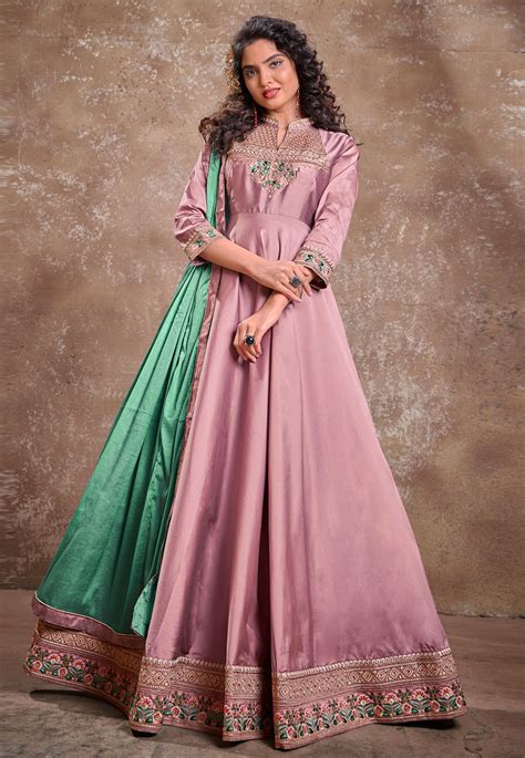Pink Silk Readymade Abaya Style Anarkali Suit 223663