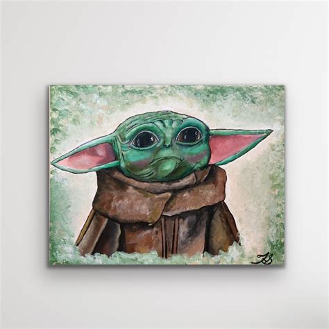 Grogu Mandalorian Yoda Painting Star Wars Art On Canvas Baby Etsy
