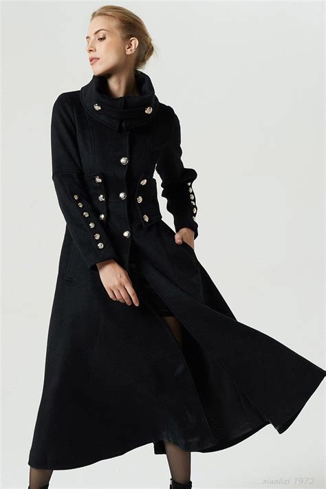 Black Coat Maxi Coat Military Coat Long Trench Coat Women Etsy