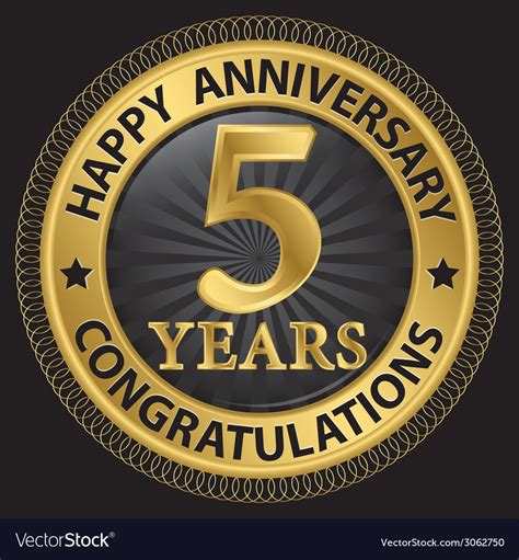 5 Years Happy Anniversary Congratulations Gold Vector Image