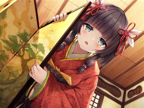 Wallpaper Cute Anime Girl Brown Hair Kimono Blushes