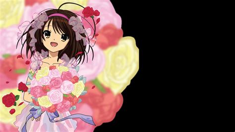 Female Anime Character Holding Flower Bouquet Illustration Hd Wallpaper