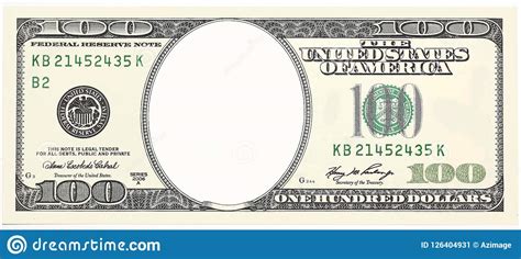 100 Dollar Bill Front With No Face Frame For Design Isolated On White