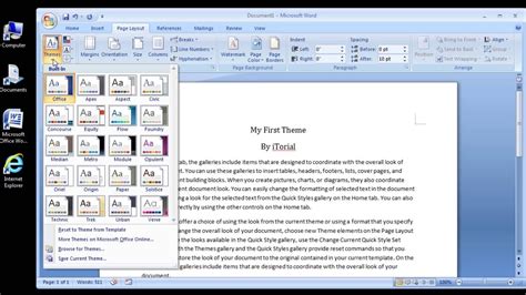 Microsoft Word 2007 Changing A Documents Theme Youtube