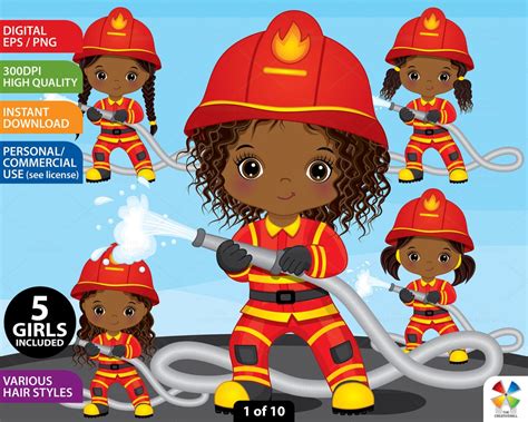 Black Girl Firefighter Clipart Vector Fireman Afro Little Girl Fire