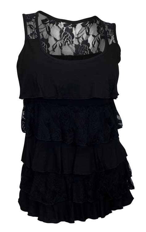 Plus Size Tiered Ruffle Tank Top Black Evogues Apparel