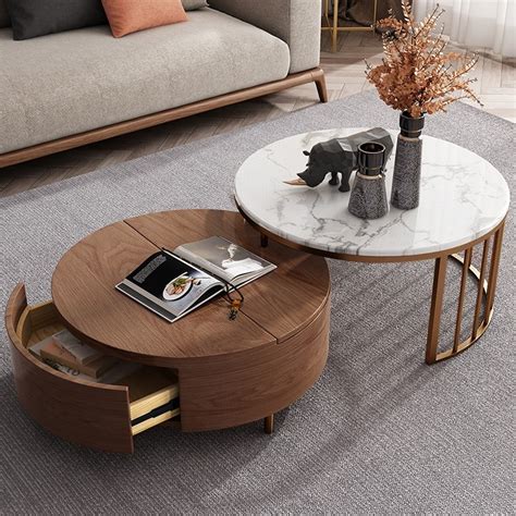 Coffee table 35 3/8x21 5/8 $ 29. Modern White & Walnut / White Round Coffee Table with ...