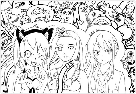 Coloriages garcon filename coloring page free printable orango. Manga 3 filles - Coloriage Manga / Animé - Coloriages pour ...