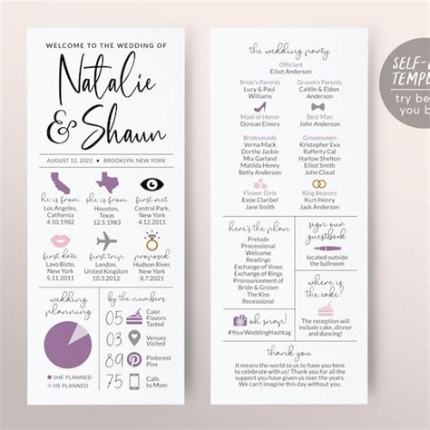 Infographic Wedding Program Template Editable Reception Etsy