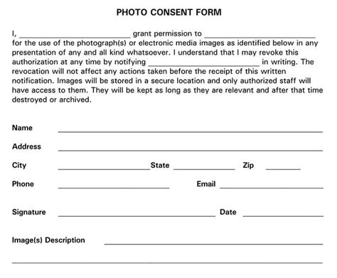 Printable Photography Consent Form Template