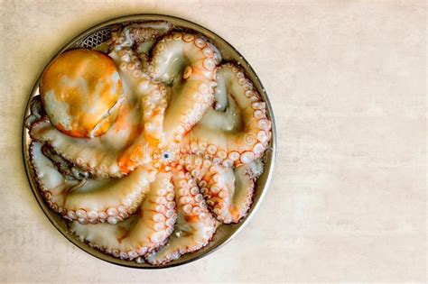 Whole Raw Octopus On A Stone Table Concept Healthy Food Fresh
