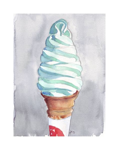 Ice Cream Cone Watercolor Painting Print Vanilla Ice Cream Etsy