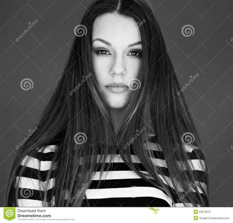 Gorgeous Woman With Long Hair Looking At Camera Stock Image Image Of