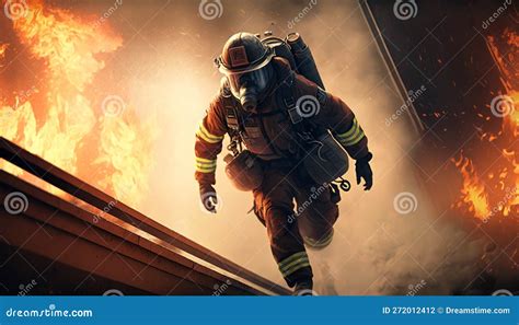 Firefighter Works On Fire Fireman Runs Inside Burning Building
