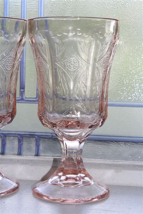 3 Pink Depression Glass Goblets Madrid Recollections Vintage 1970s
