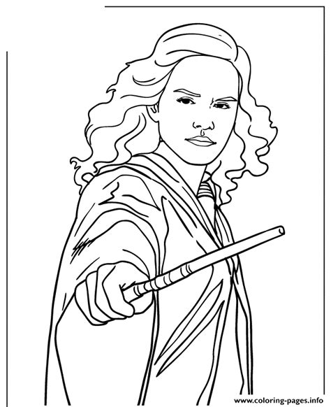 Harry Potter Hermione Granger Holding Wand Coloring Page Printable
