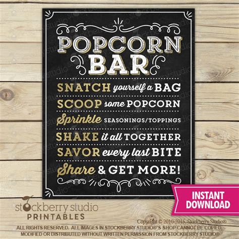 Popcorn Bar Sign Printable Popcorn Sign Instant Download Etsy
