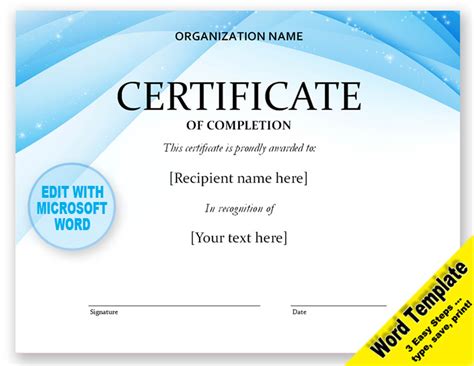 Contemporary Certificate Of Completion Template Digital Download