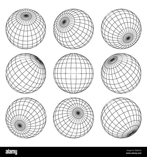 Globe Grid 3d Sphere Wires Earth Network Vector Isolated Set Line