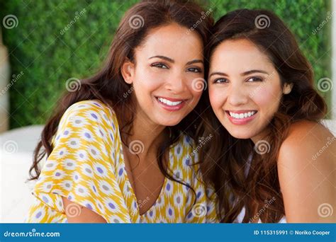 Beautiful Hispanic Women Smiling Outside Stock Image Image Of Laughing Adult 115315991