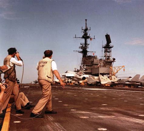 Landing Signal Officers Lso Observe A Ltv A 7 Corsair Ii On Board